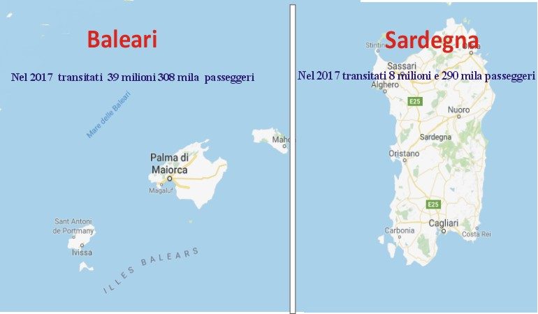 Traffico passeggeri:  Baleari battono Sardegna  dieci a zero