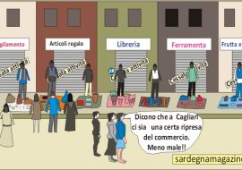 “La Vignetta”: Cagliari,    i negozi chiudono,   si moltiplicano però   quelli col tappetto
