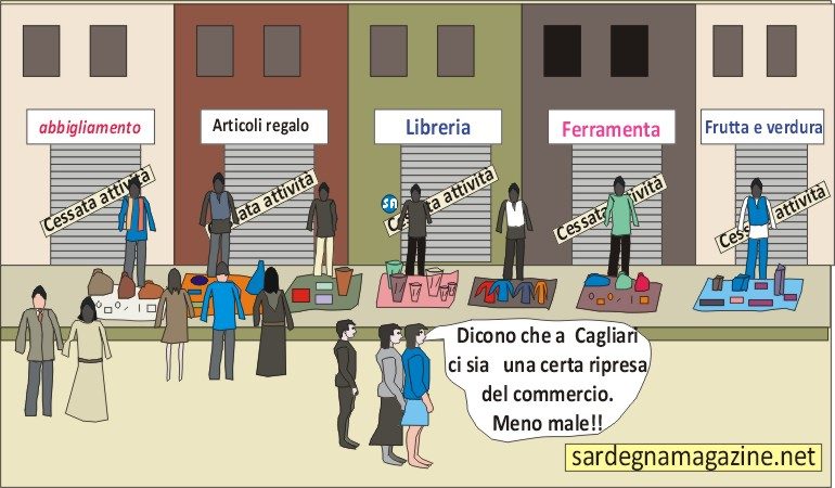 “La Vignetta”: Cagliari,    i negozi chiudono,   si moltiplicano però   quelli col tappetto