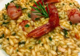 “Sardegna a tavola”: Risotto limone e rosmarino con crudo di gamberi rossi