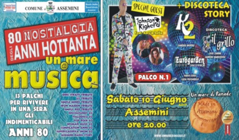 Assemini: “Un mare di Musica”, un viaggio nella musica degli anni  ‘80