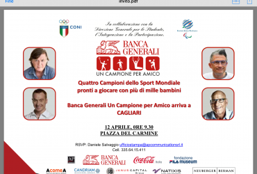 Sbarca a Cagliari il 12 aprile la manifestazione sportiva-educativa per ragazzi “Un Campione per Amico”