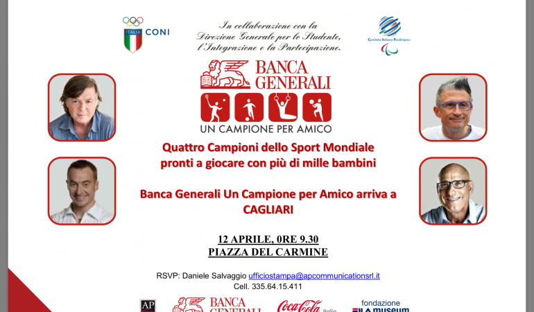 Sbarca a Cagliari il 12 aprile la manifestazione sportiva-educativa per ragazzi “Un Campione per Amico”