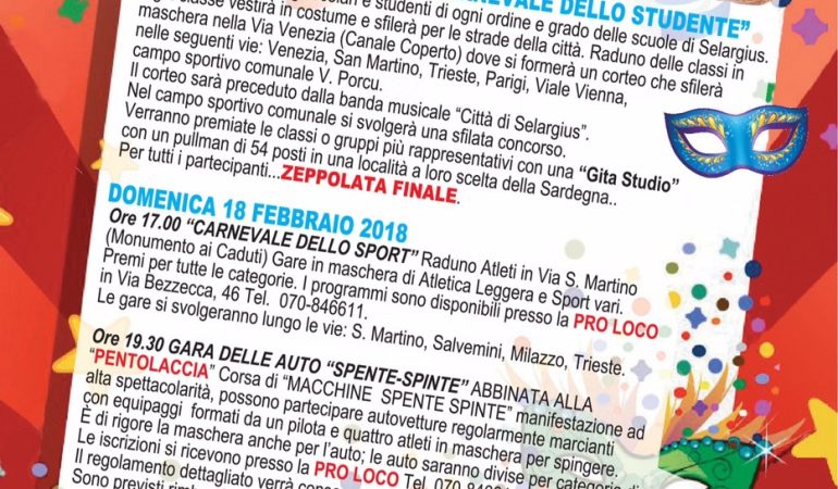 Ventiseiesimo appuntamento con il Carnevale Selargino